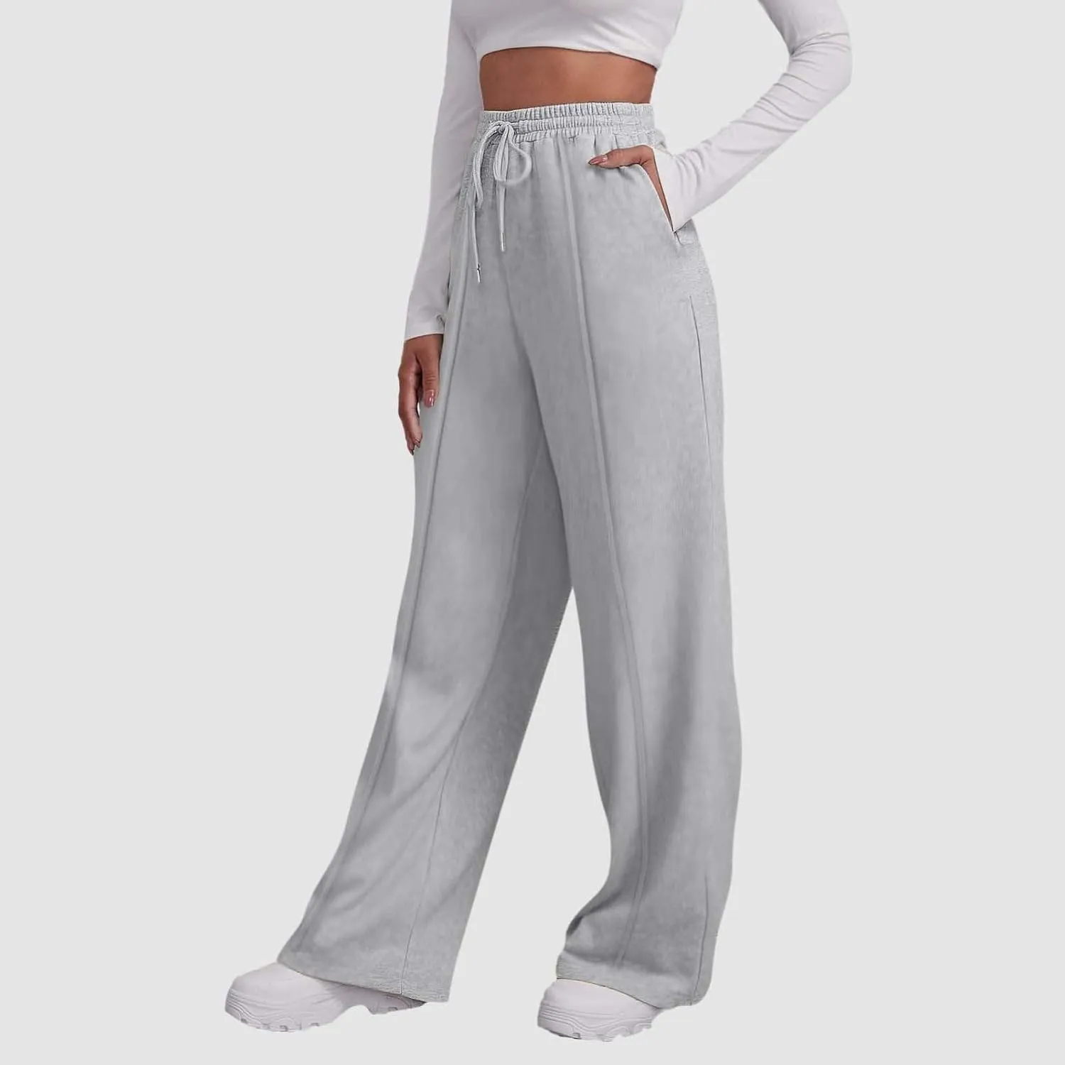 Classic Straight Leg Slacks Lady Travel Fall Elasticated Waist Overalls for Women Solid Color Fit Stretchy