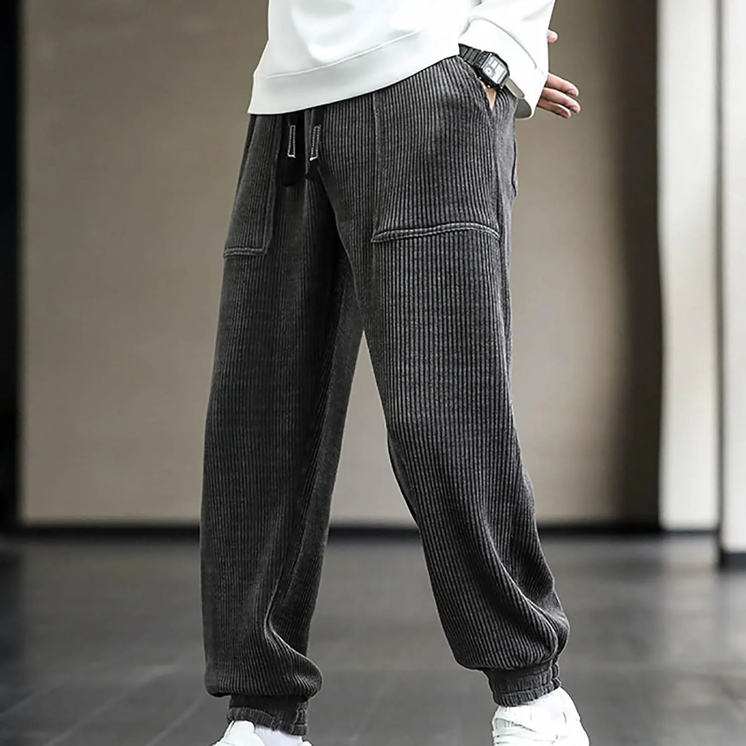 Comfortable Sweatpants for Men Mens Corduroy Joggers Pants Casual Cargo Pants Drawstring Elastic Athletic Lounge