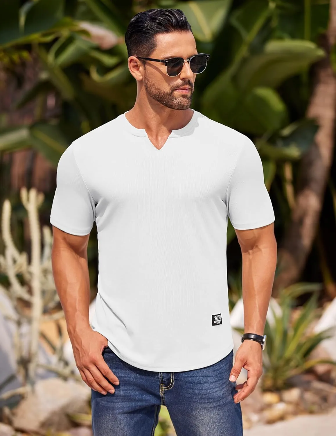 COOFANDY Mens Muscle T-Shirts V-Neck Slim Fit Workout Shirt Short Sleeve Longline Gym Athletic Tee Shirts