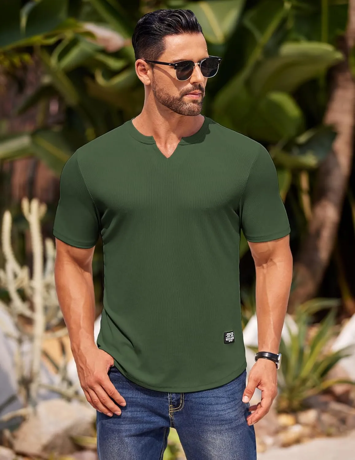 COOFANDY Mens Muscle T-Shirts V-Neck Slim Fit Workout Shirt Short Sleeve Longline Gym Athletic Tee Shirts
