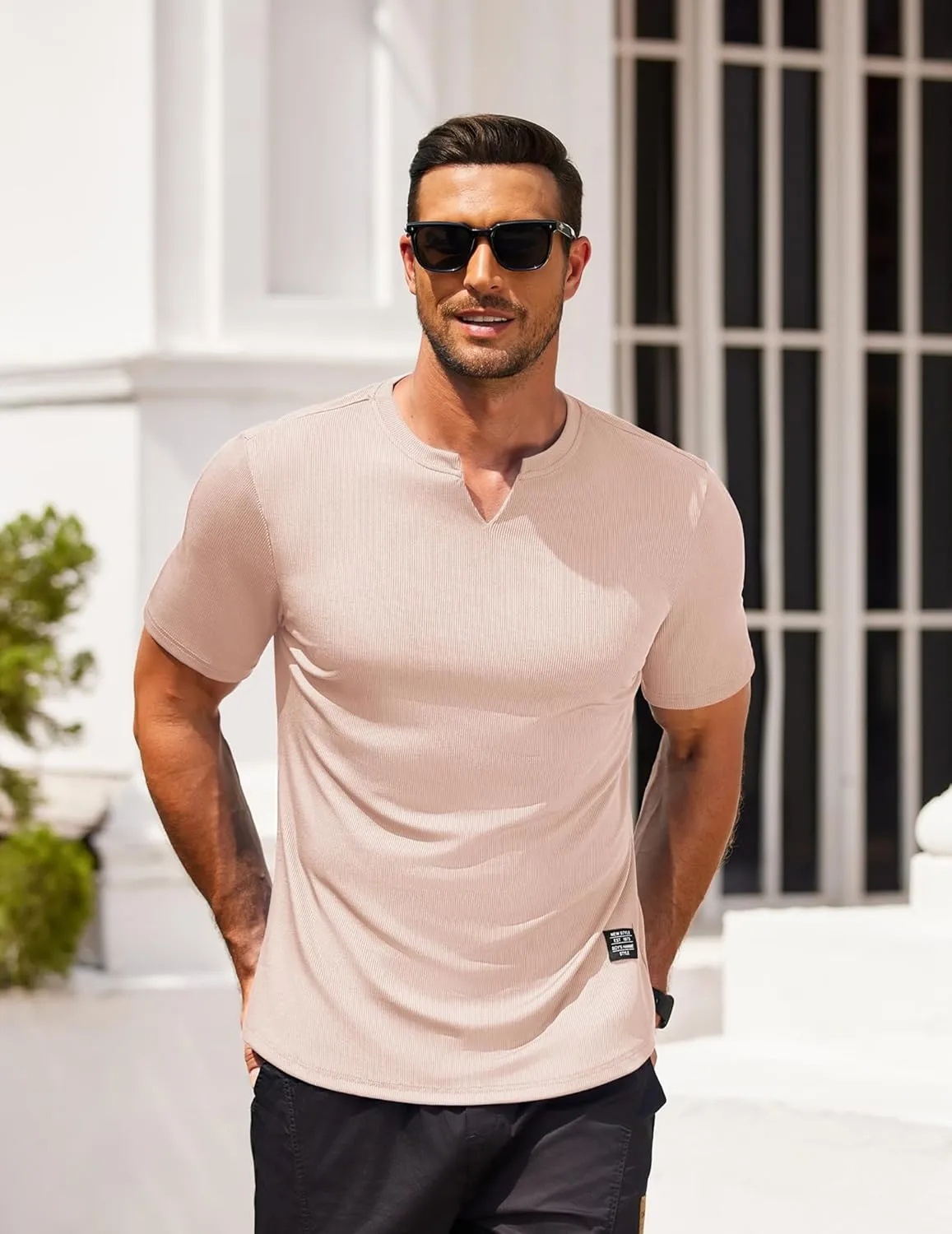 COOFANDY Mens Muscle T-Shirts V-Neck Slim Fit Workout Shirt Short Sleeve Longline Gym Athletic Tee Shirts