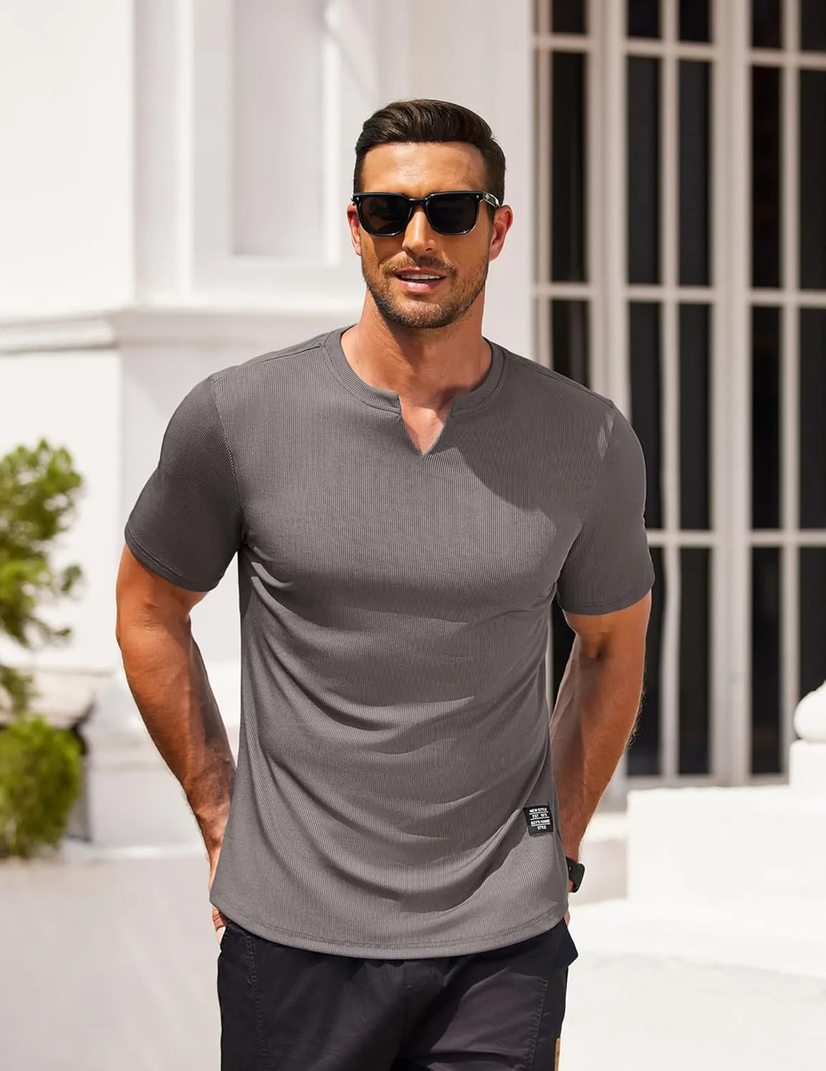 COOFANDY Mens Muscle T-Shirts V-Neck Slim Fit Workout Shirt Short Sleeve Longline Gym Athletic Tee Shirts