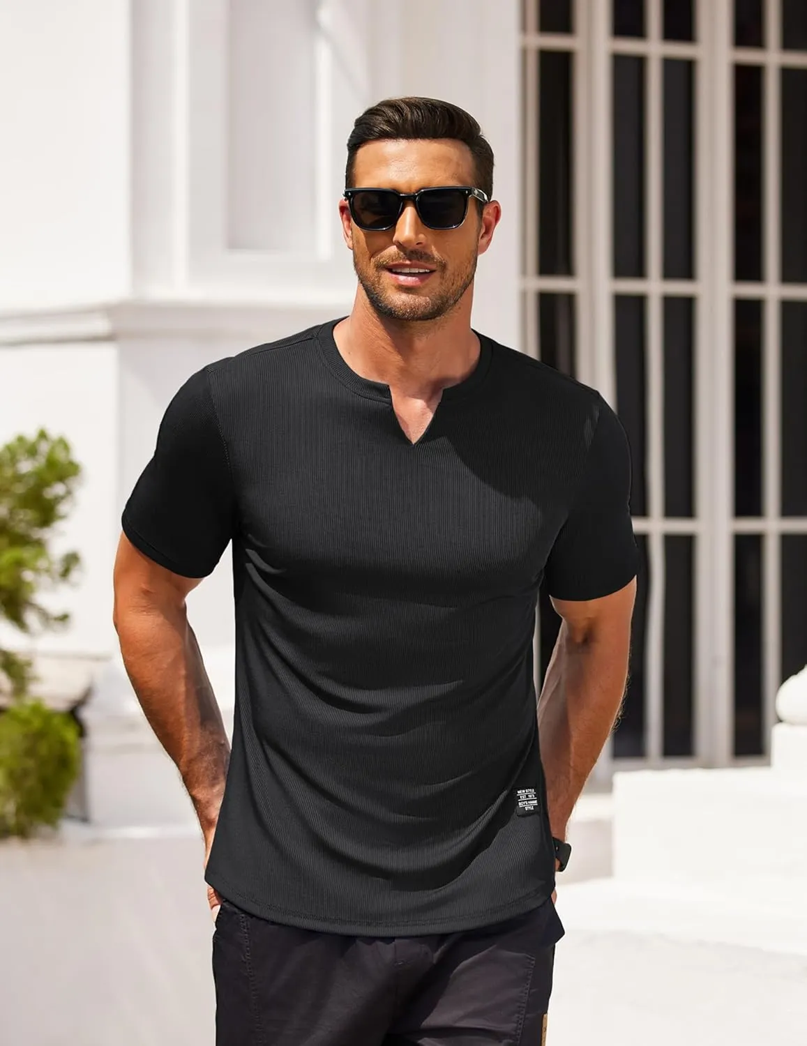 COOFANDY Mens Muscle T-Shirts V-Neck Slim Fit Workout Shirt Short Sleeve Longline Gym Athletic Tee Shirts