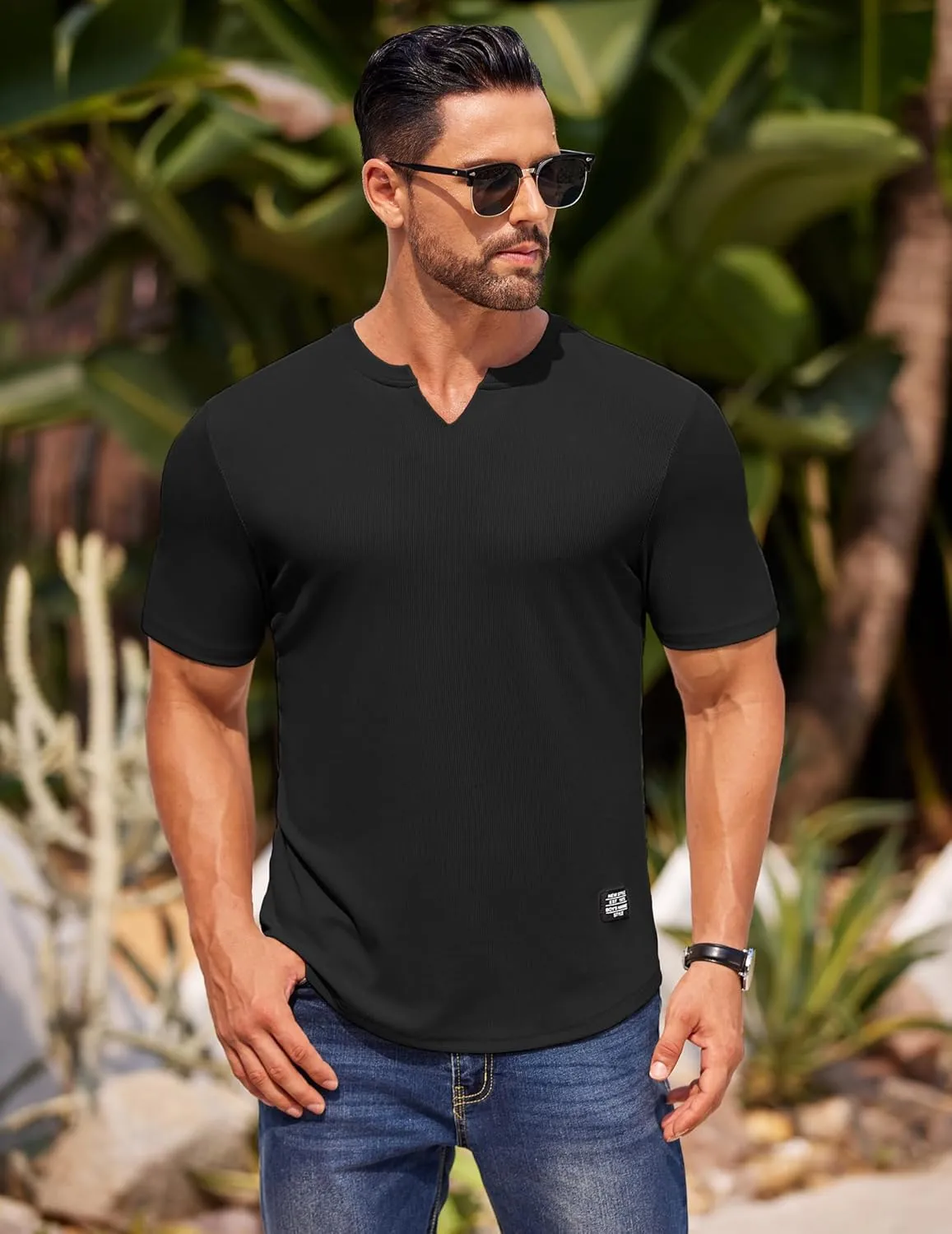 COOFANDY Mens Muscle T-Shirts V-Neck Slim Fit Workout Shirt Short Sleeve Longline Gym Athletic Tee Shirts