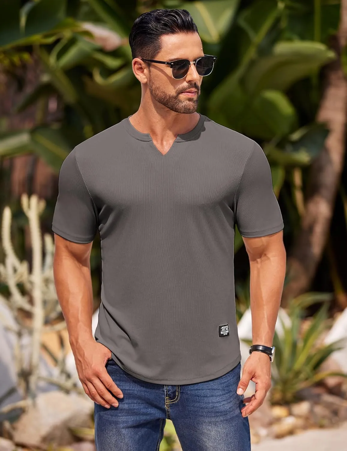 COOFANDY Mens Muscle T-Shirts V-Neck Slim Fit Workout Shirt Short Sleeve Longline Gym Athletic Tee Shirts