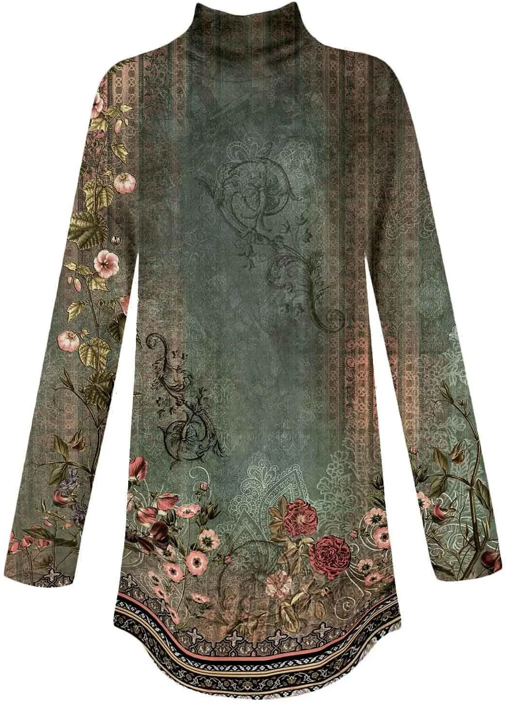 Costumes for Women Printing Long Sleeve T Shirt High Neck Hide Belly Outfits Winter Lightweight Pullover Tops