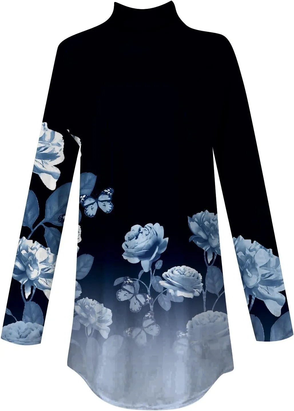 Costumes for Women Printing Long Sleeve T Shirt High Neck Hide Belly Outfits Winter Lightweight Pullover Tops