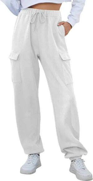Cotton Joggers for Women Baggy Drawstring High Waisted Baggy Sweatpants Athletic Work Cargo Pants with Pockets