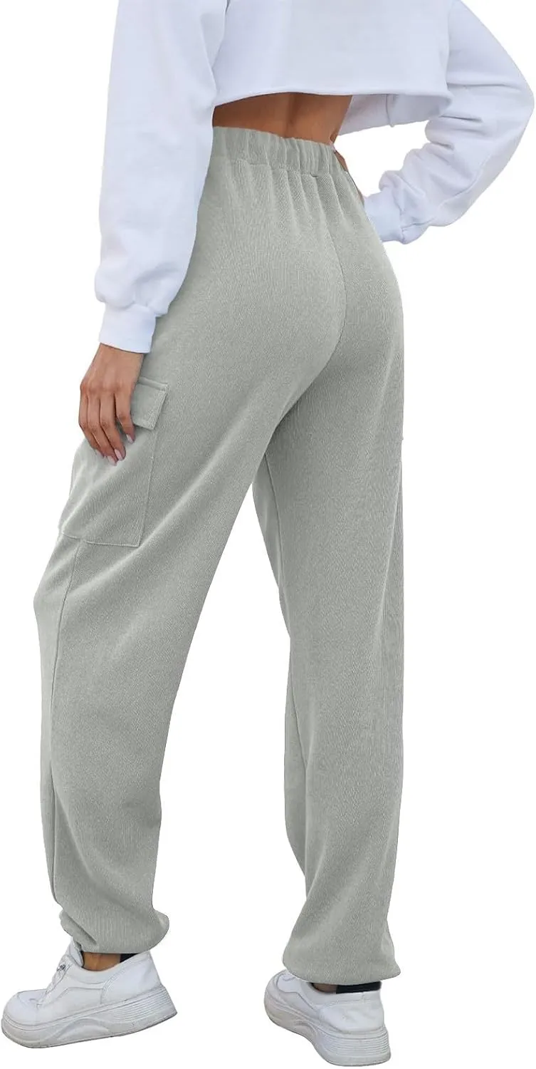 Cotton Joggers for Women Baggy Drawstring High Waisted Baggy Sweatpants Athletic Work Cargo Pants with Pockets