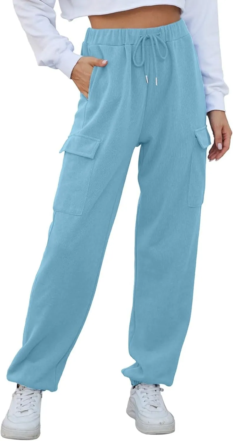 Cotton Joggers for Women Baggy Drawstring High Waisted Baggy Sweatpants Athletic Work Cargo Pants with Pockets