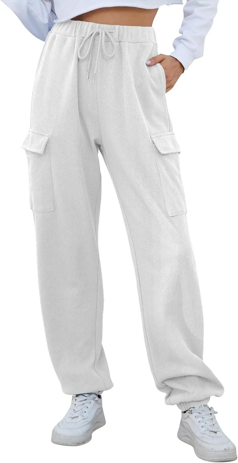 Cotton Joggers for Women Baggy Drawstring High Waisted Baggy Sweatpants Athletic Work Cargo Pants with Pockets