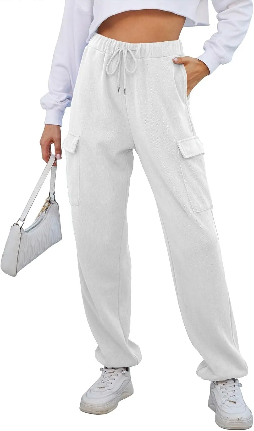Cotton Joggers for Women Baggy Drawstring High Waisted Baggy Sweatpants Athletic Work Cargo Pants with Pockets