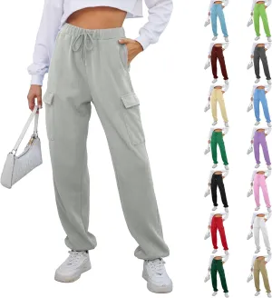 Cotton Joggers for Women Baggy Drawstring High Waisted Baggy Sweatpants Athletic Work Cargo Pants with Pockets