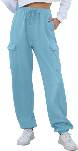 Cotton Joggers for Women Baggy Drawstring High Waisted Baggy Sweatpants Athletic Work Cargo Pants with Pockets