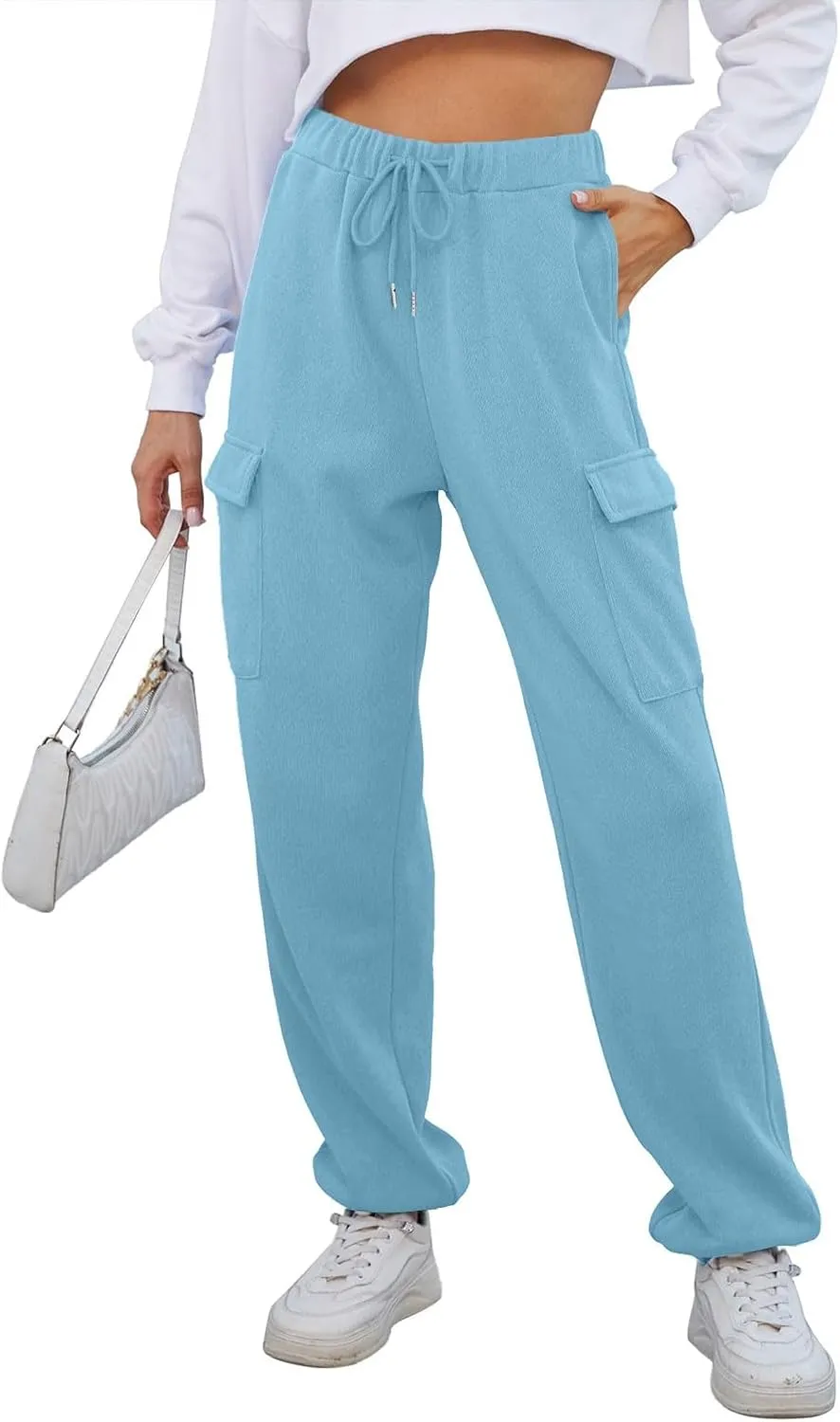 Cotton Joggers for Women Baggy Drawstring High Waisted Baggy Sweatpants Athletic Work Cargo Pants with Pockets