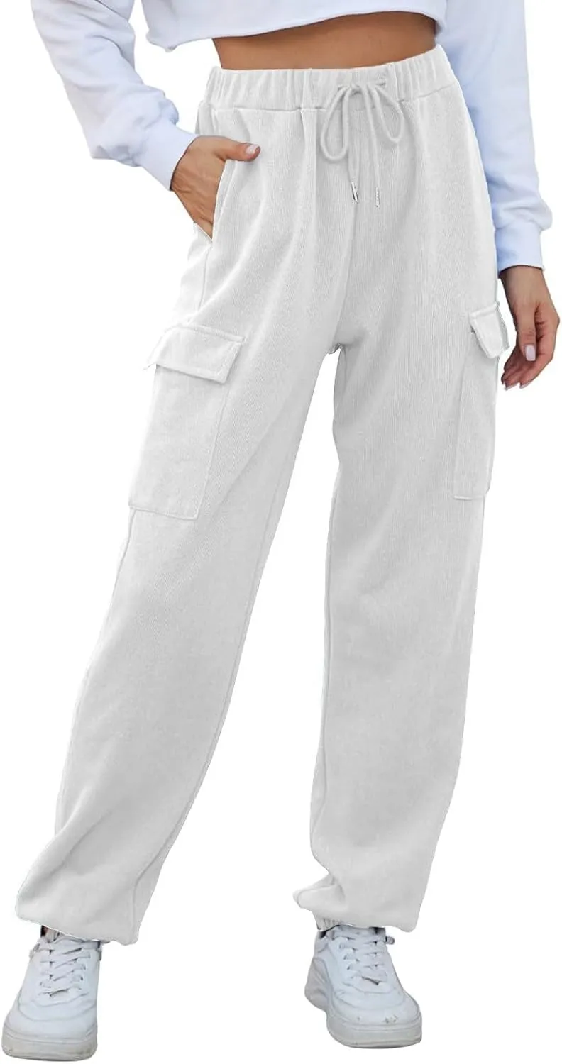 Cotton Joggers for Women Baggy Drawstring High Waisted Baggy Sweatpants Athletic Work Cargo Pants with Pockets