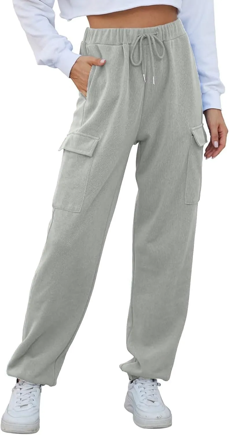 Cotton Joggers for Women Baggy Drawstring High Waisted Baggy Sweatpants Athletic Work Cargo Pants with Pockets