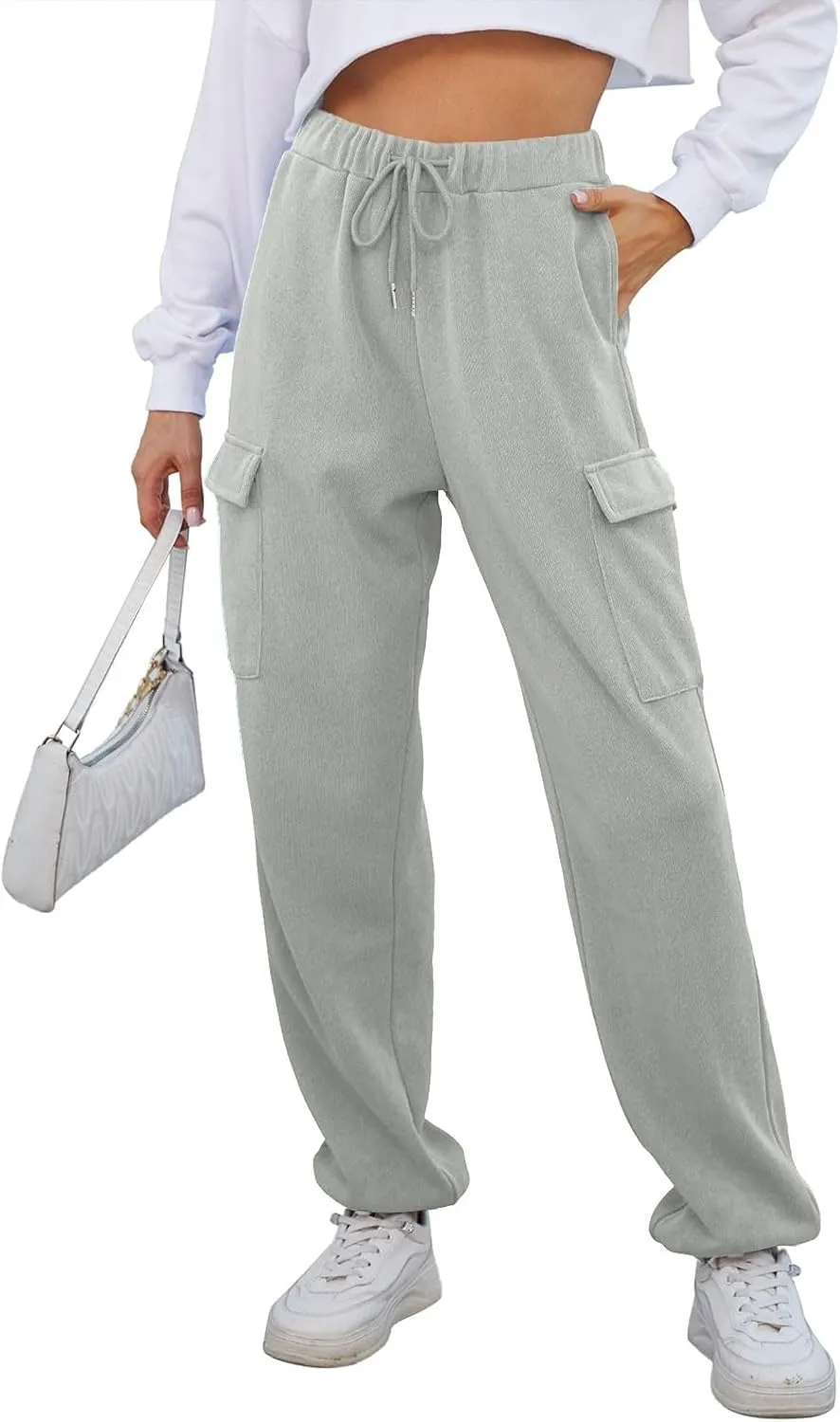 Cotton Joggers for Women Baggy Drawstring High Waisted Baggy Sweatpants Athletic Work Cargo Pants with Pockets