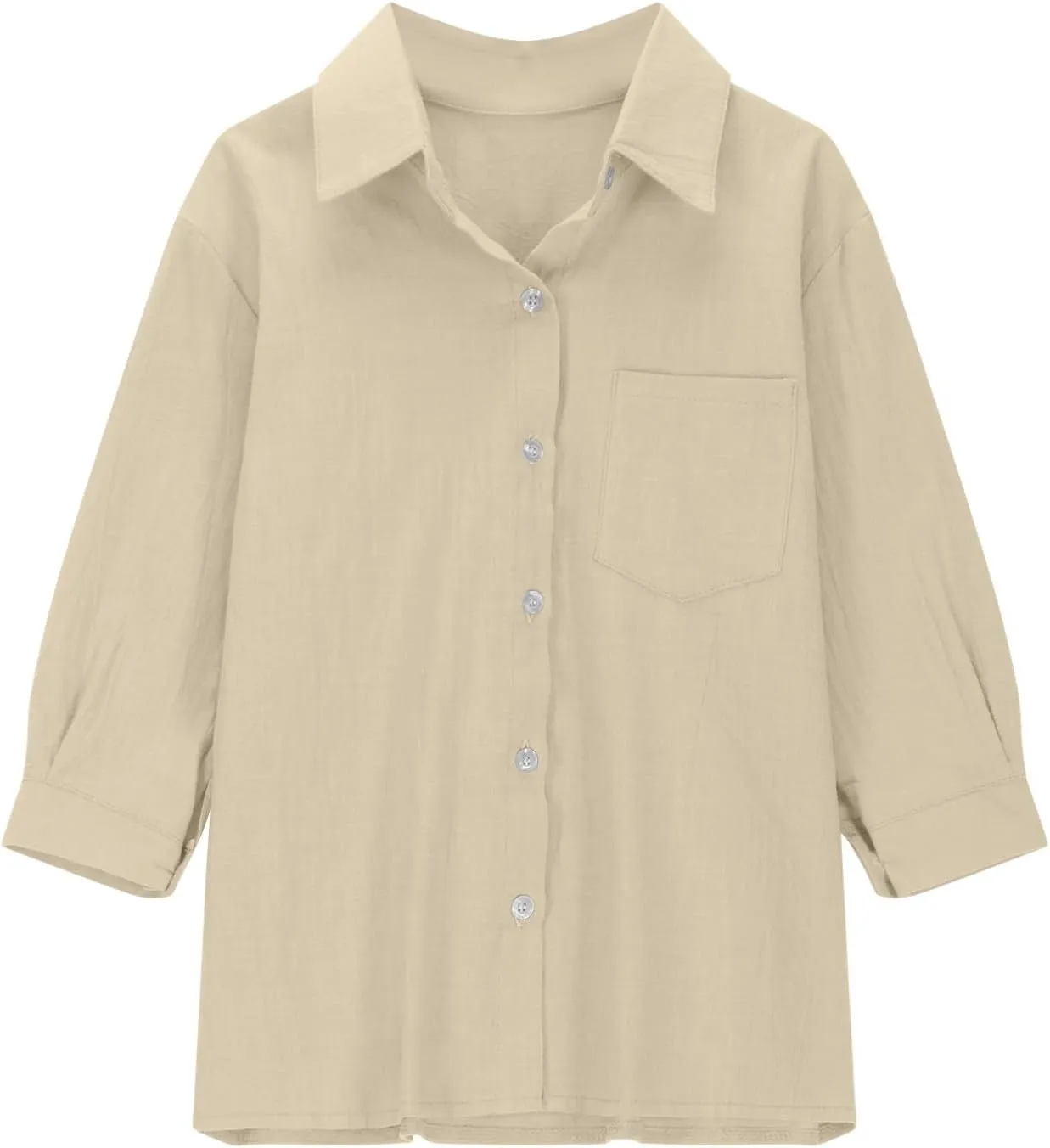Cotton Linen Shirts for Girls Summer Spring Holiday Tops Casual Loose Fit Breathable Button Down Roll Up Sleeve Shirt