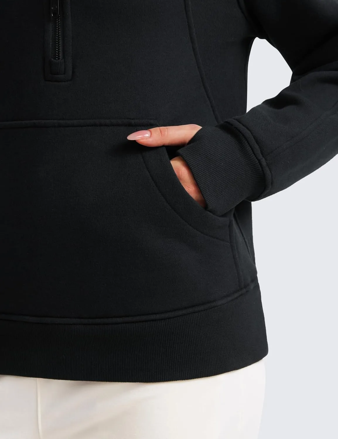 CRZ YOGA Womens Fleece Lined Sweatshirts Half Zip Funnel Neck Pullover Long Sleeve Hip Oversized Hoodies with Thumb Holes