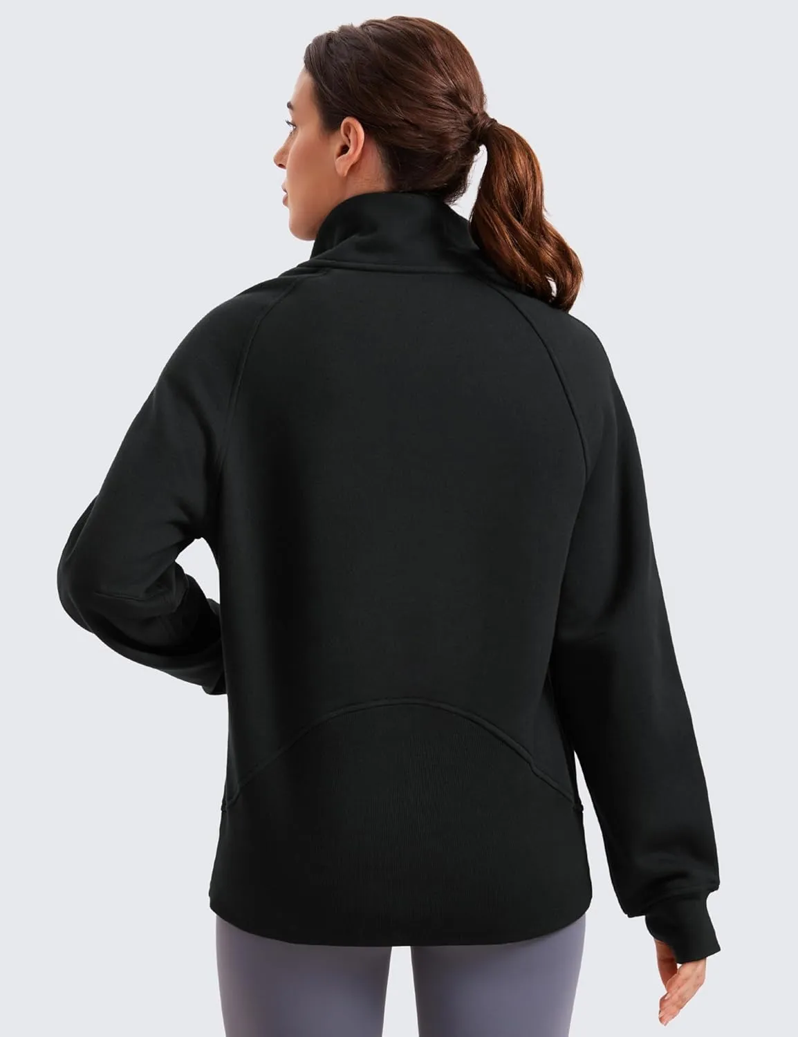 CRZ YOGA Womens Fleece Lined Sweatshirts Half Zip Funnel Neck Pullover Long Sleeve Hip Oversized Hoodies with Thumb Holes