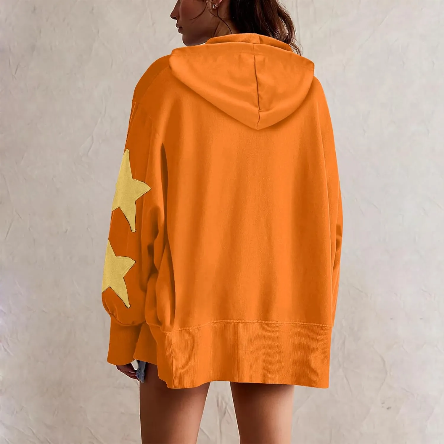 Cute Hoodies For Women Trendy 2024 Oversized Star Print Hooded Sweatshirt Side Slit Fall Pullover Tops y2k Clothes