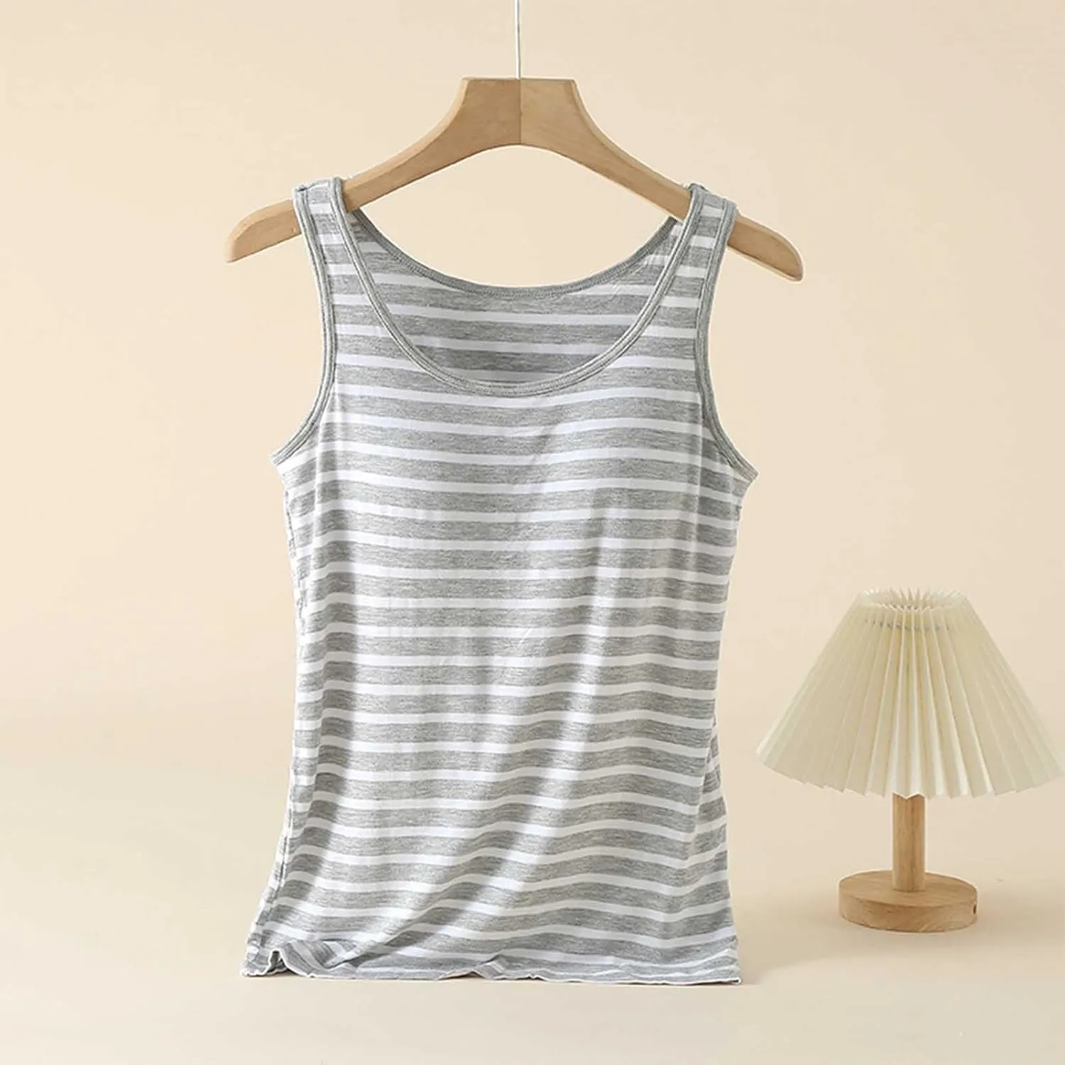 Cute Striped Modal Tank Tops Women Summer Yoga Workout Built in Bra Modal Sleeveless T-Shirts Soft Comfy Undershirt