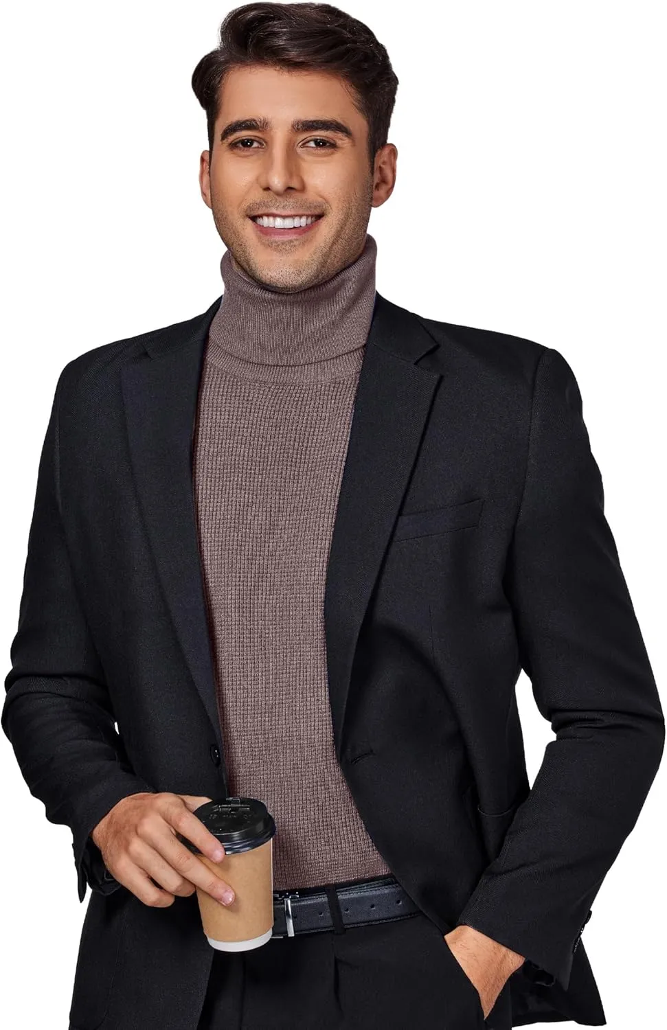 DEMEANOR Men's Turtleneck Pullover Sweaters for Men Waffle Knit Long Sleeve Thermal Turtle Neck Warm Sweaters for Men