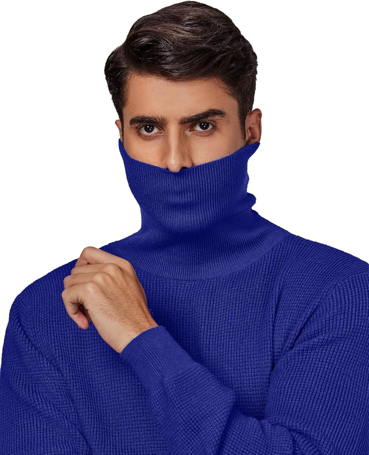 DEMEANOR Men's Turtleneck Pullover Sweaters for Men Waffle Knit Long Sleeve Thermal Turtle Neck Warm Sweaters for Men