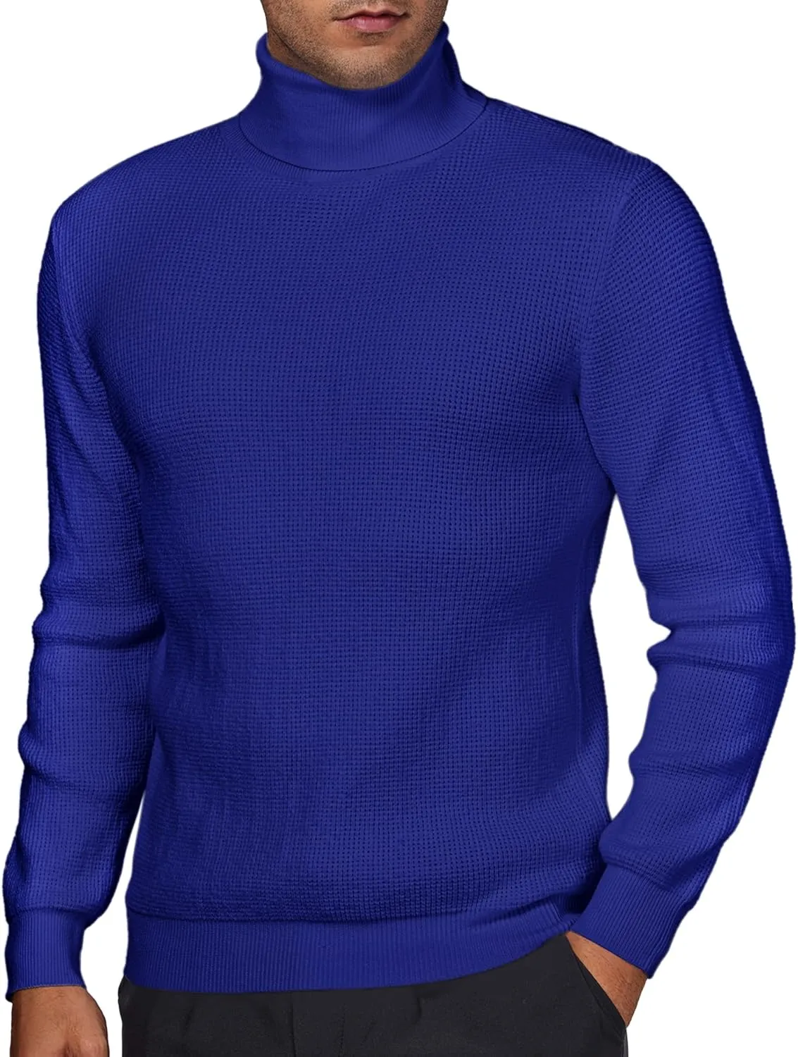 DEMEANOR Men's Turtleneck Pullover Sweaters for Men Waffle Knit Long Sleeve Thermal Turtle Neck Warm Sweaters for Men