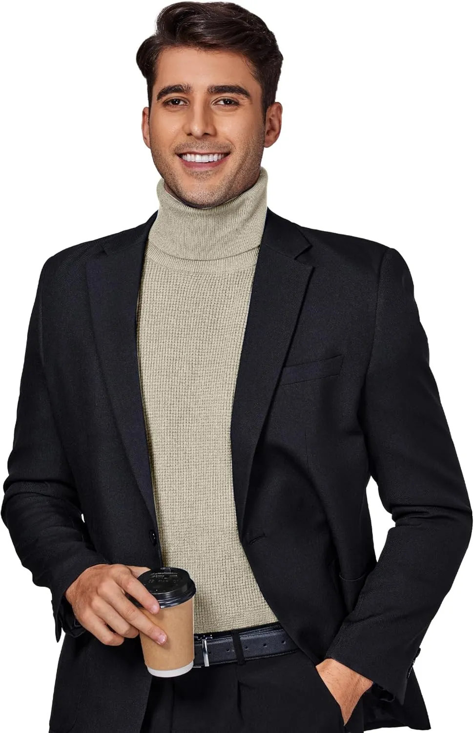 DEMEANOR Men's Turtleneck Pullover Sweaters for Men Waffle Knit Long Sleeve Thermal Turtle Neck Warm Sweaters for Men