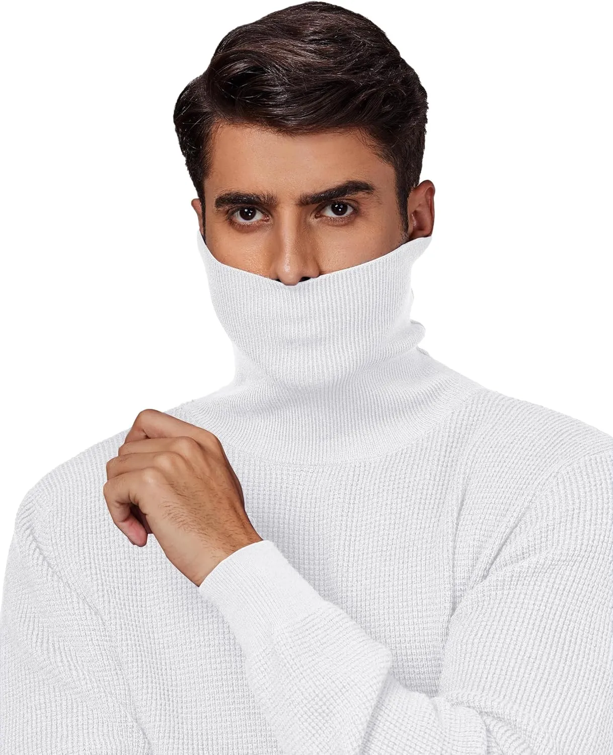 DEMEANOR Men's Turtleneck Pullover Sweaters for Men Waffle Knit Long Sleeve Thermal Turtle Neck Warm Sweaters for Men