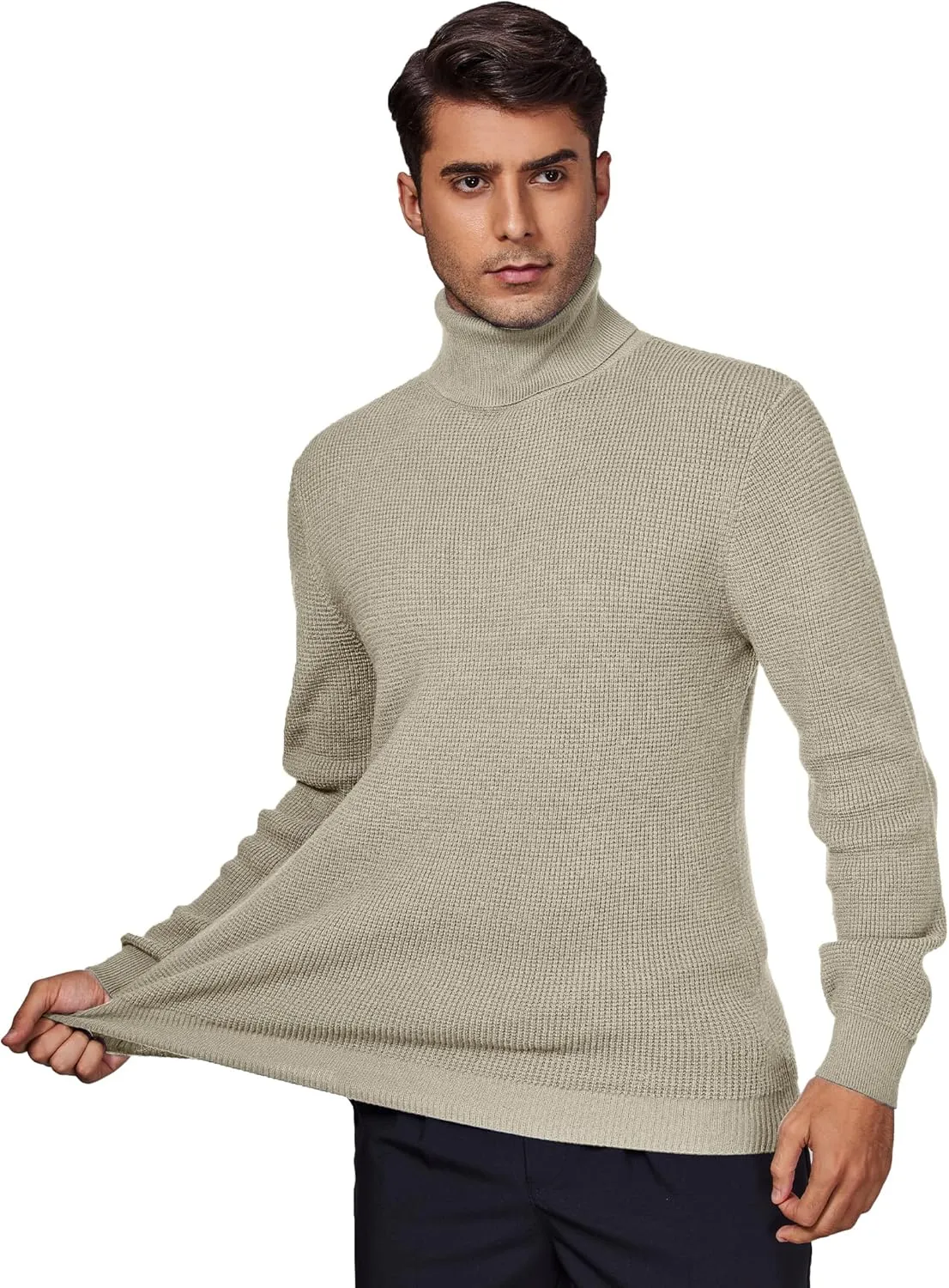 DEMEANOR Men's Turtleneck Pullover Sweaters for Men Waffle Knit Long Sleeve Thermal Turtle Neck Warm Sweaters for Men