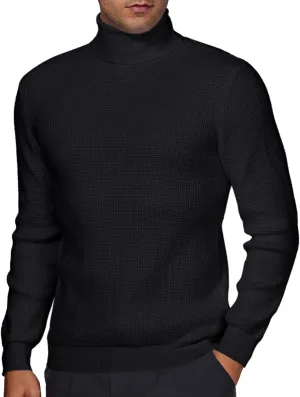 DEMEANOR Men's Turtleneck Pullover Sweaters for Men Waffle Knit Long Sleeve Thermal Turtle Neck Warm Sweaters for Men