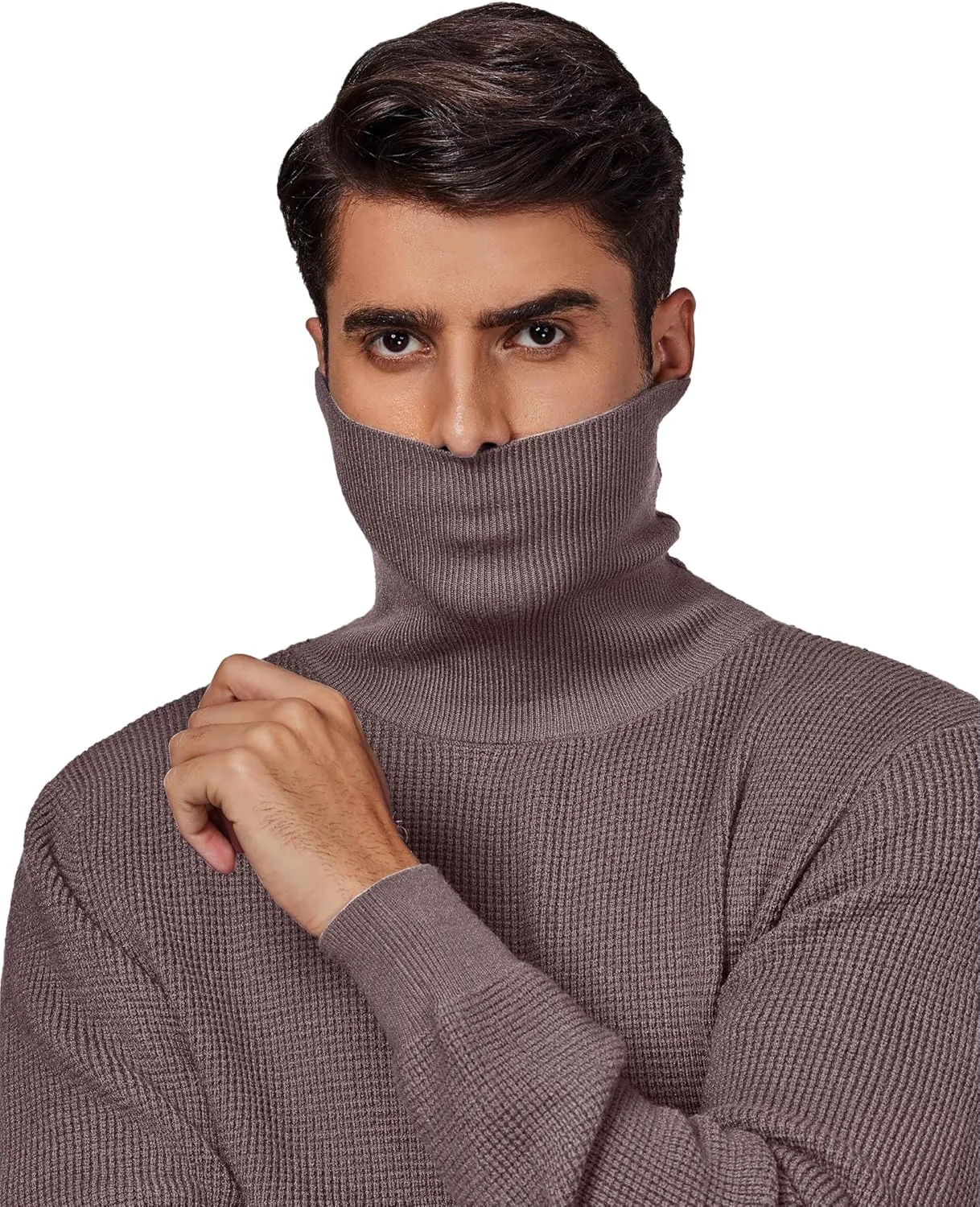 DEMEANOR Men's Turtleneck Pullover Sweaters for Men Waffle Knit Long Sleeve Thermal Turtle Neck Warm Sweaters for Men