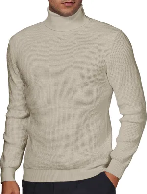 DEMEANOR Men's Turtleneck Pullover Sweaters for Men Waffle Knit Long Sleeve Thermal Turtle Neck Warm Sweaters for Men