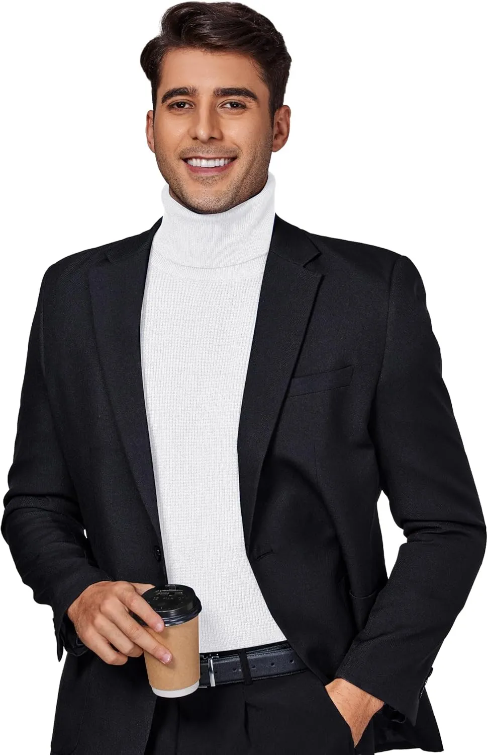 DEMEANOR Men's Turtleneck Pullover Sweaters for Men Waffle Knit Long Sleeve Thermal Turtle Neck Warm Sweaters for Men