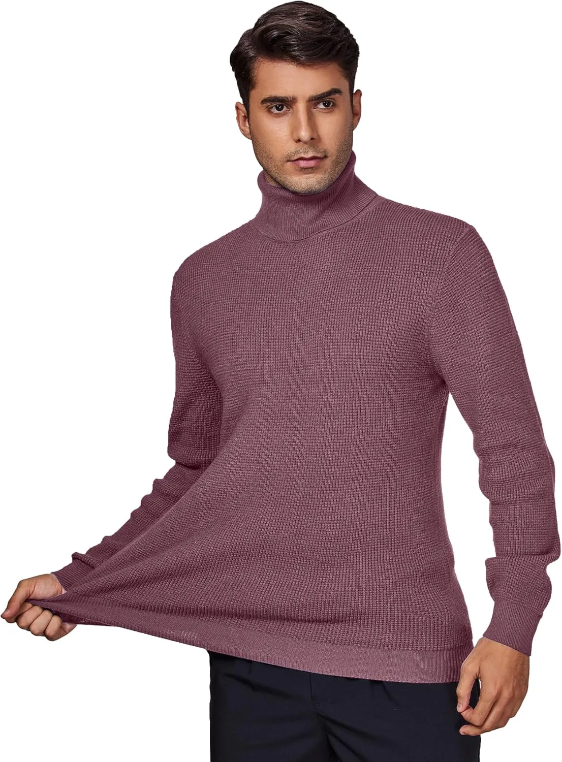 DEMEANOR Men's Turtleneck Pullover Sweaters for Men Waffle Knit Long Sleeve Thermal Turtle Neck Warm Sweaters for Men