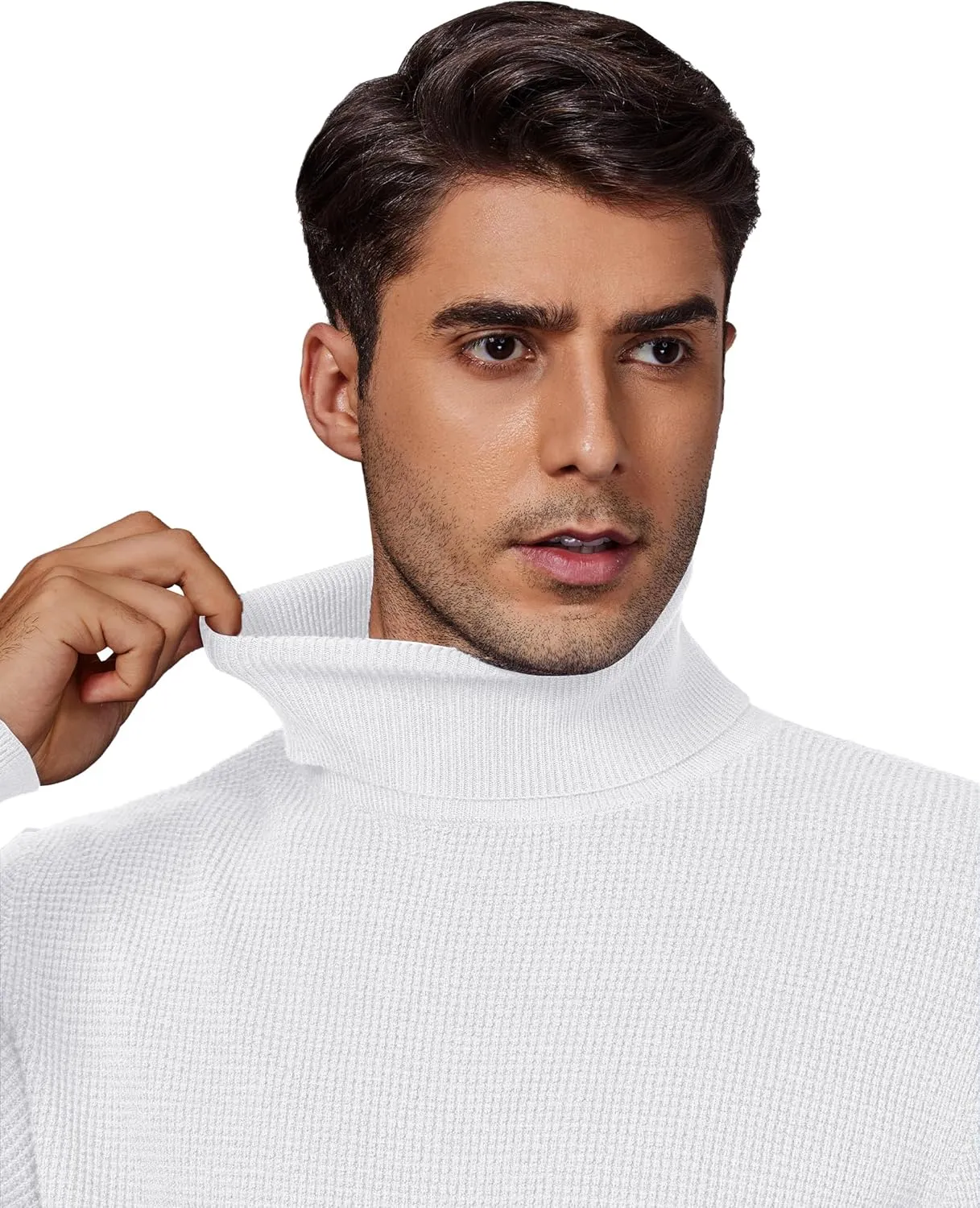 DEMEANOR Men's Turtleneck Pullover Sweaters for Men Waffle Knit Long Sleeve Thermal Turtle Neck Warm Sweaters for Men
