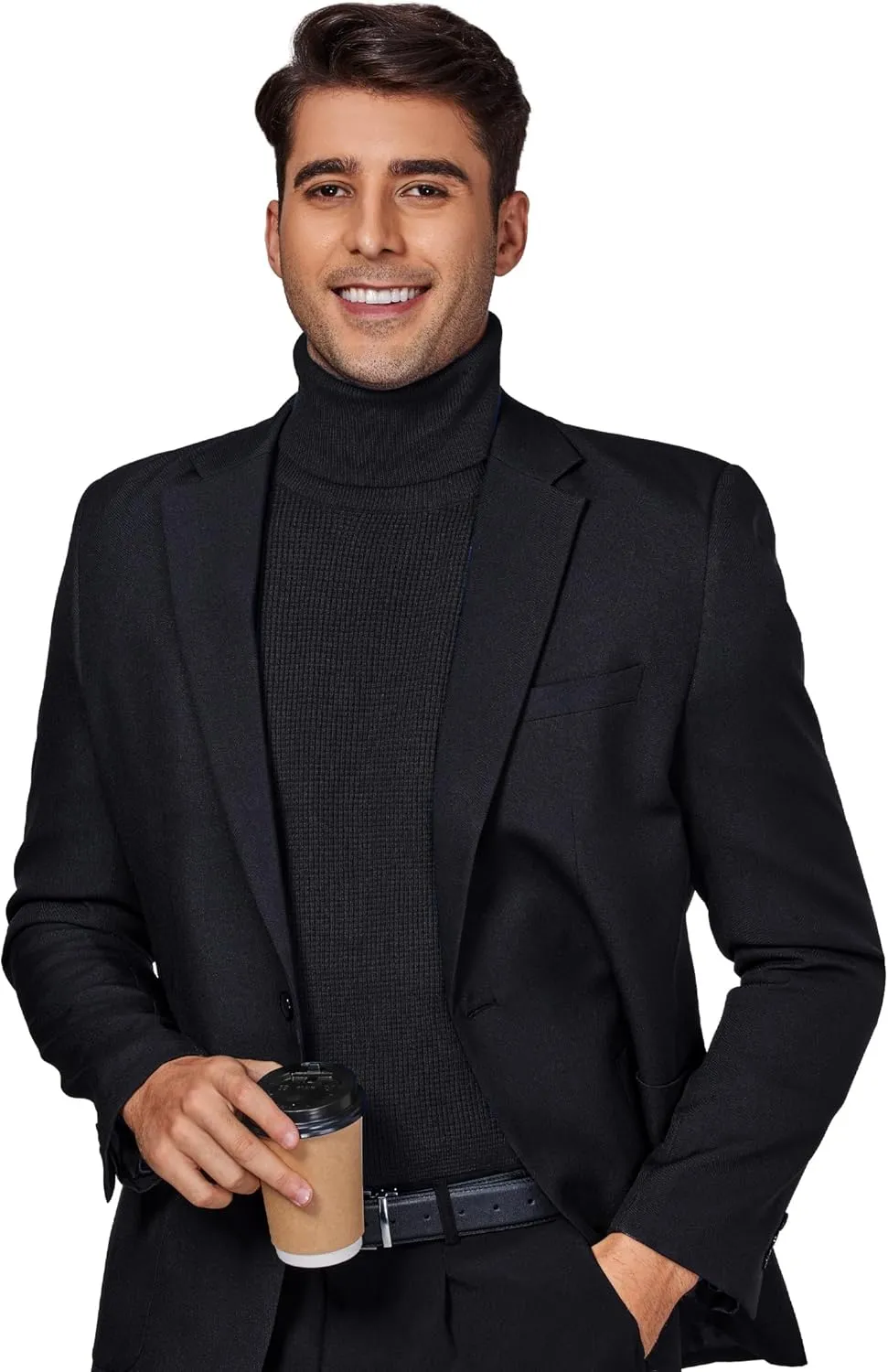 DEMEANOR Men's Turtleneck Pullover Sweaters for Men Waffle Knit Long Sleeve Thermal Turtle Neck Warm Sweaters for Men