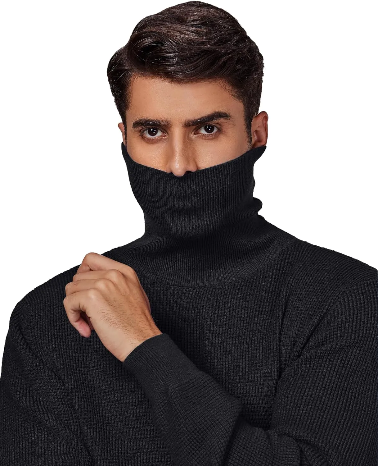 DEMEANOR Men's Turtleneck Pullover Sweaters for Men Waffle Knit Long Sleeve Thermal Turtle Neck Warm Sweaters for Men
