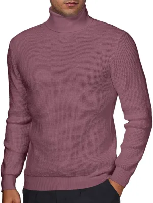 DEMEANOR Men's Turtleneck Pullover Sweaters for Men Waffle Knit Long Sleeve Thermal Turtle Neck Warm Sweaters for Men