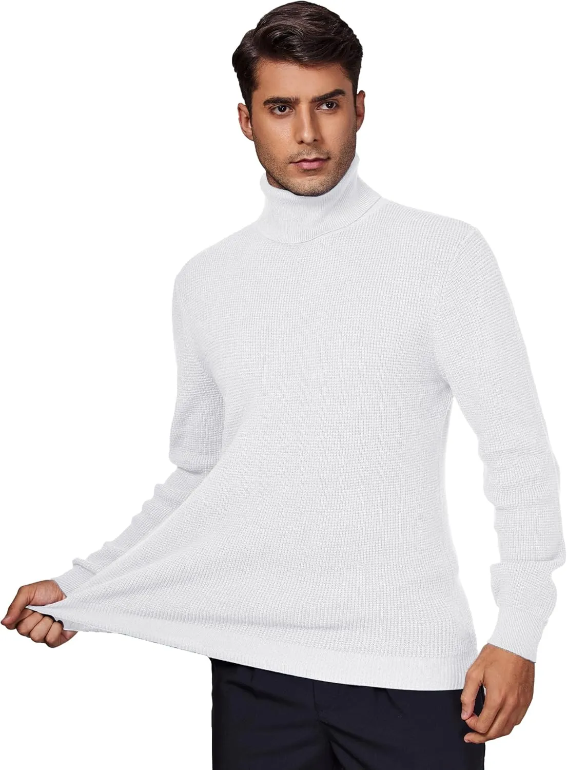 DEMEANOR Men's Turtleneck Pullover Sweaters for Men Waffle Knit Long Sleeve Thermal Turtle Neck Warm Sweaters for Men