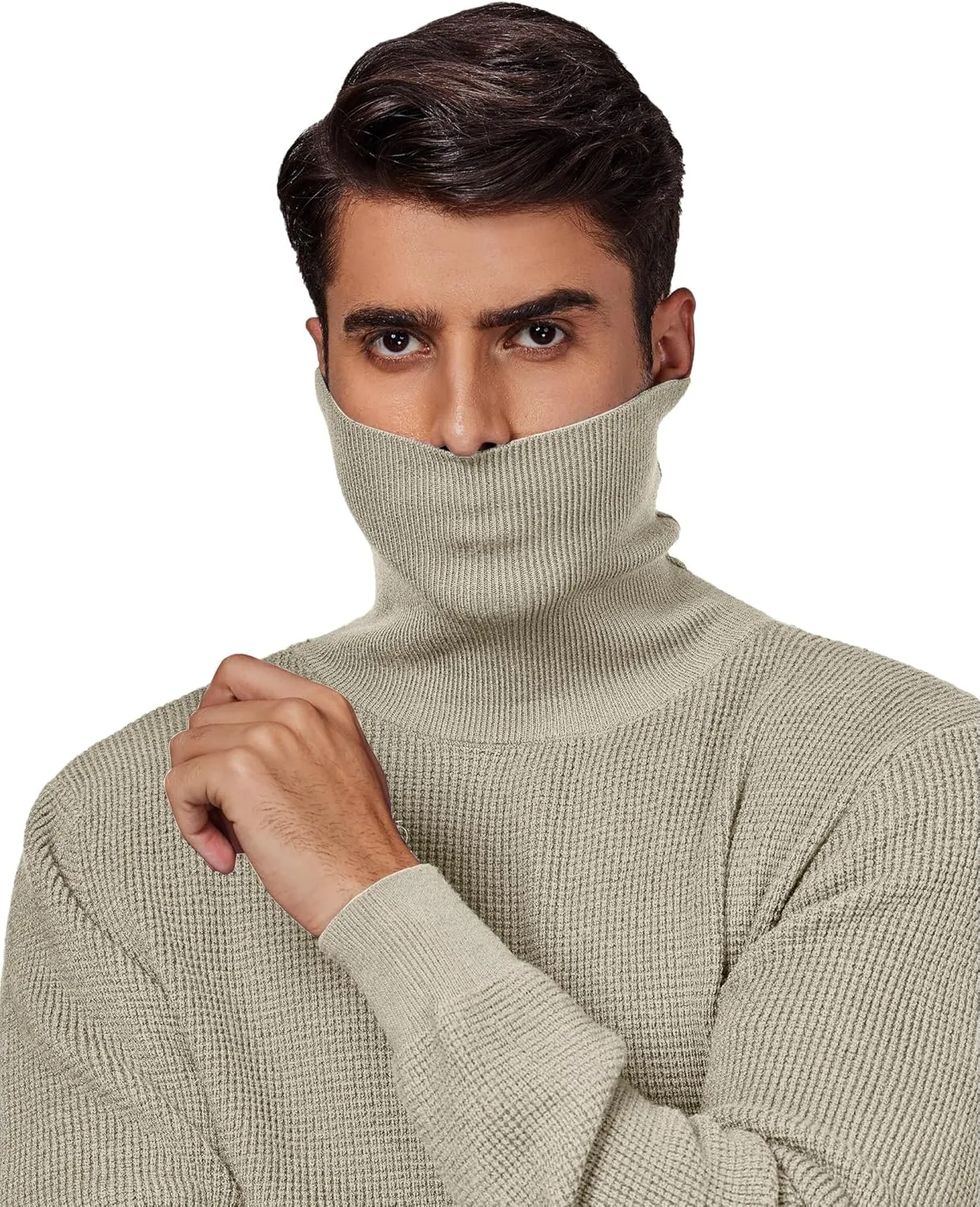 DEMEANOR Men's Turtleneck Pullover Sweaters for Men Waffle Knit Long Sleeve Thermal Turtle Neck Warm Sweaters for Men