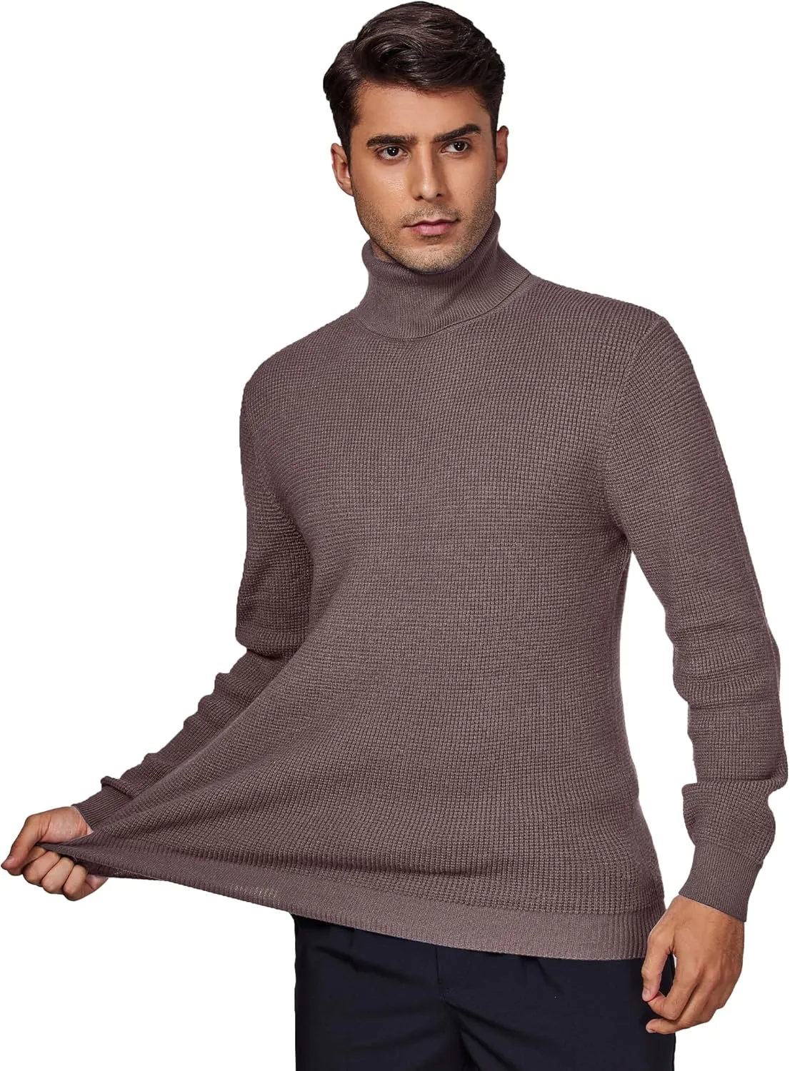 DEMEANOR Men's Turtleneck Pullover Sweaters for Men Waffle Knit Long Sleeve Thermal Turtle Neck Warm Sweaters for Men