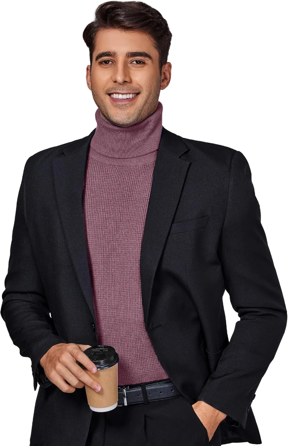 DEMEANOR Men's Turtleneck Pullover Sweaters for Men Waffle Knit Long Sleeve Thermal Turtle Neck Warm Sweaters for Men