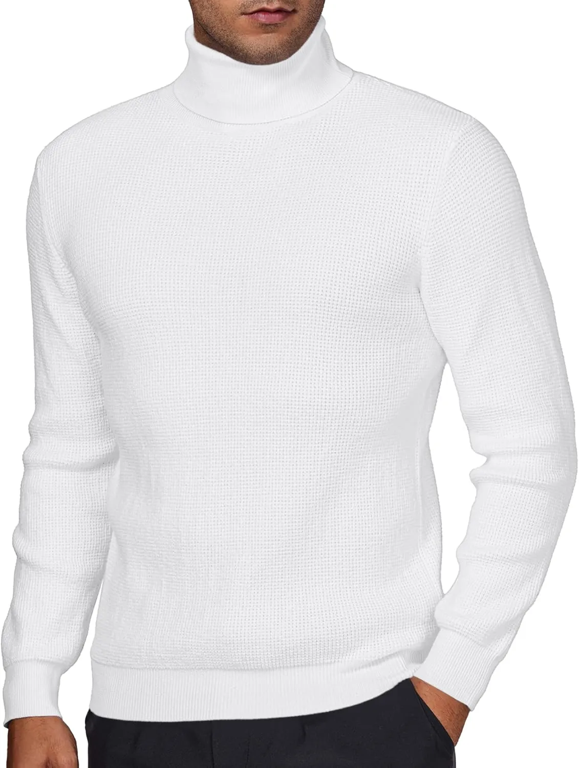 DEMEANOR Men's Turtleneck Pullover Sweaters for Men Waffle Knit Long Sleeve Thermal Turtle Neck Warm Sweaters for Men