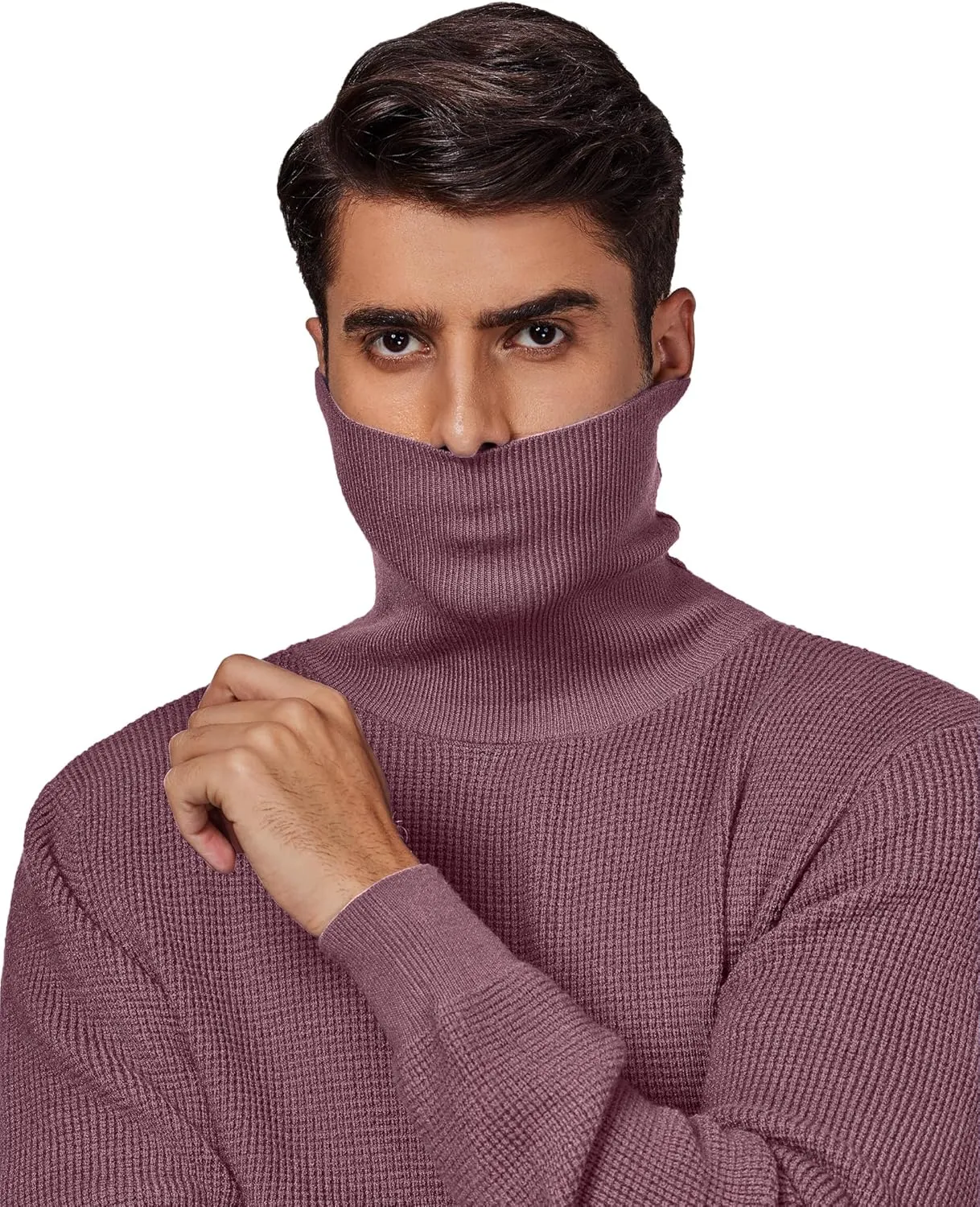 DEMEANOR Men's Turtleneck Pullover Sweaters for Men Waffle Knit Long Sleeve Thermal Turtle Neck Warm Sweaters for Men