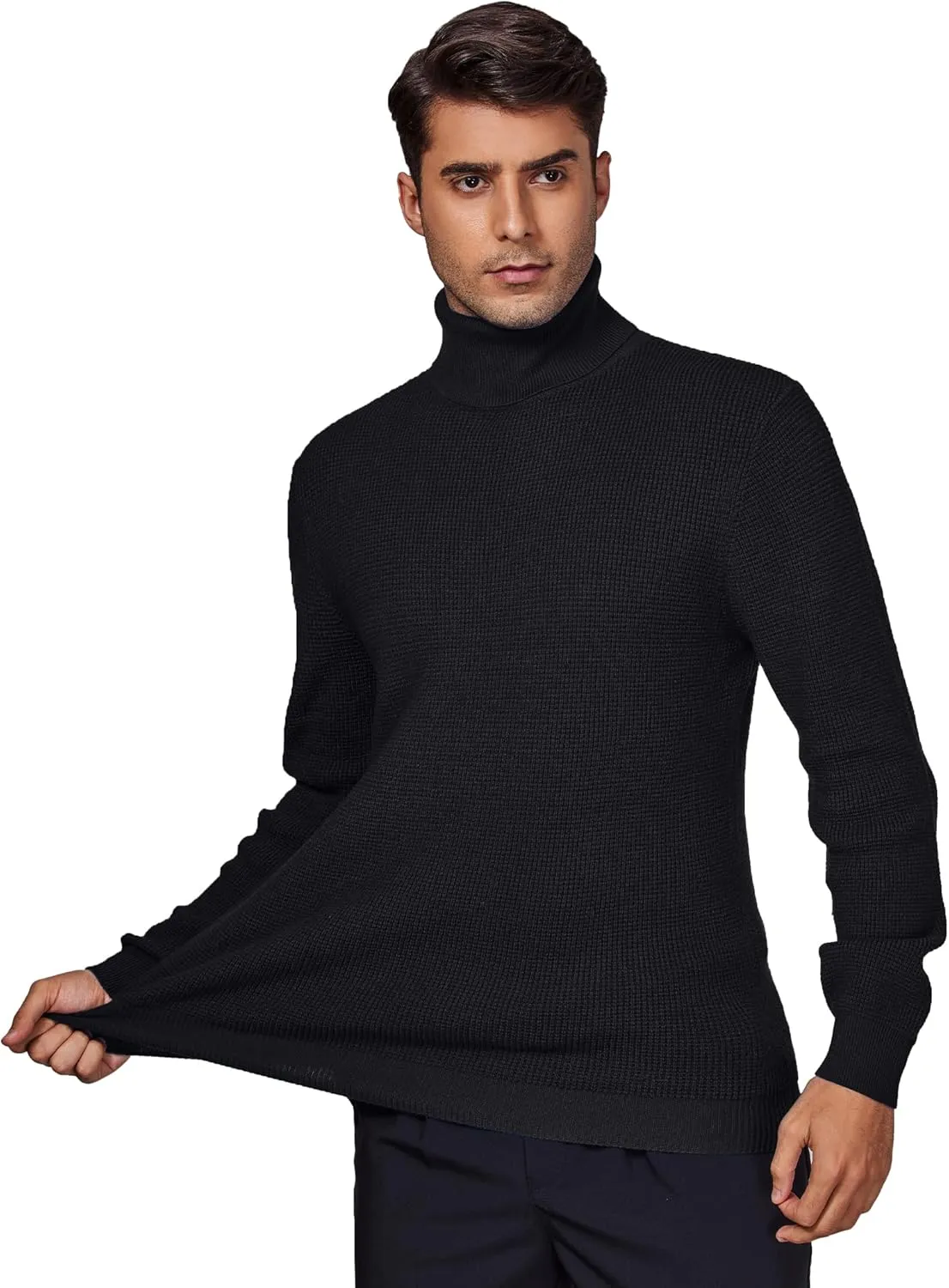 DEMEANOR Men's Turtleneck Pullover Sweaters for Men Waffle Knit Long Sleeve Thermal Turtle Neck Warm Sweaters for Men