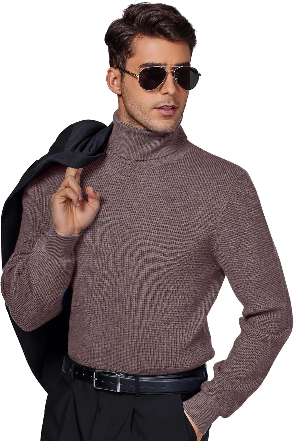 DEMEANOR Men's Turtleneck Pullover Sweaters for Men Waffle Knit Long Sleeve Thermal Turtle Neck Warm Sweaters for Men